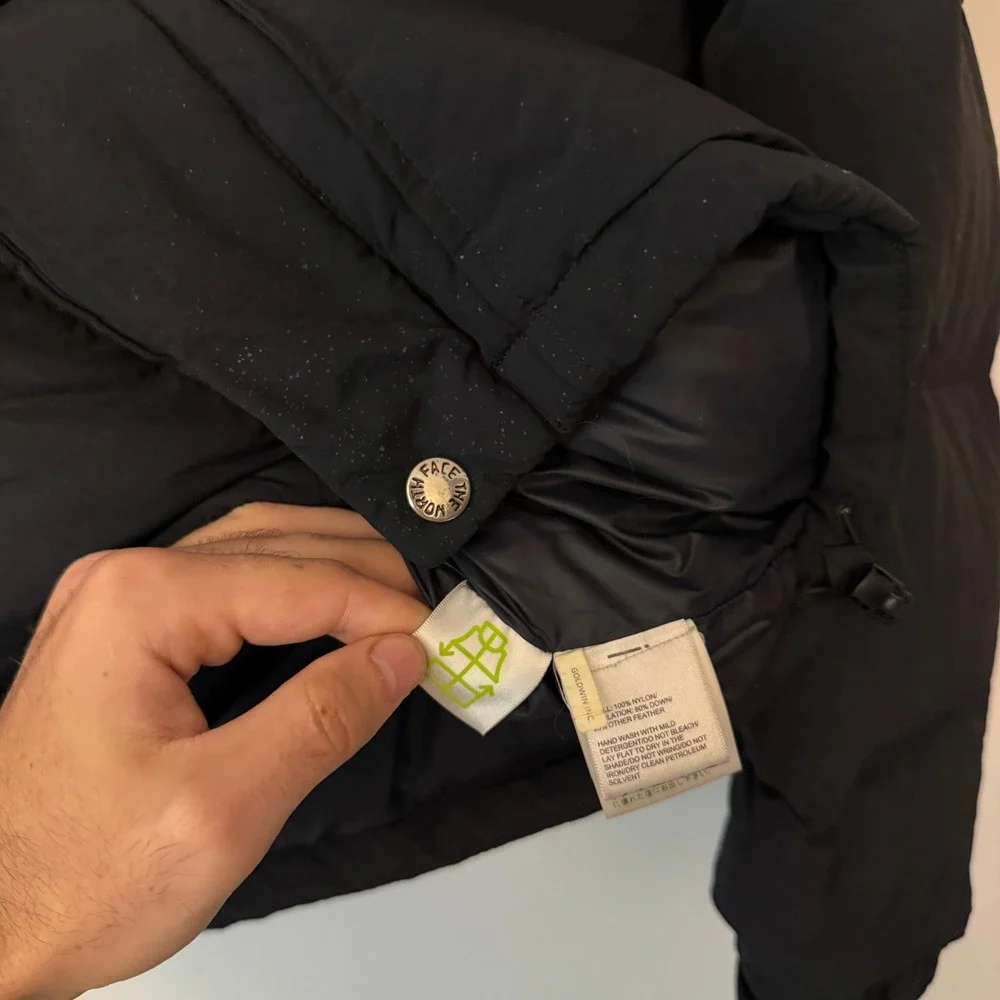 The North Face Mens Black Down Puffer Jacket Detachable Hood Parka Small